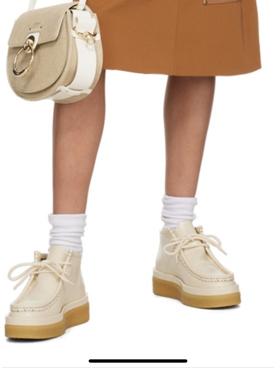 Chloe Shoes - Chloe Jamie Eggshell Lace-Up Ankle Boots Size 40